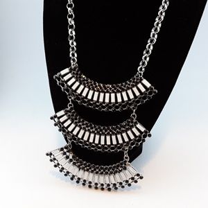 Chico's Black White Silver Rhinestone Necklace